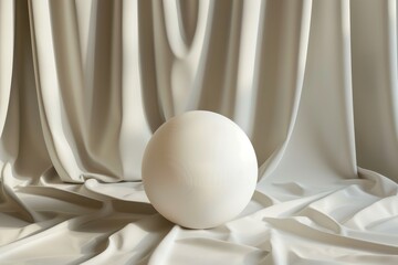 Canvas Print - White sphere on a marble platform with elegant drapery, exemplifying sophistication and classical beauty.