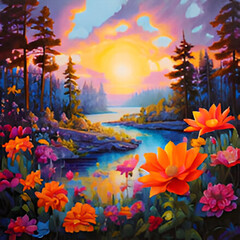 Wall Mural - sunset in the mountains