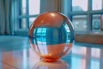 Canvas Print - Orange glass sphere in an elegant room, showcasing modern design and vibrant color.