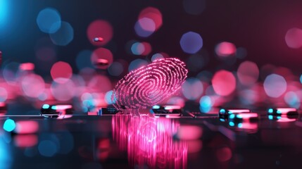 Wall Mural - An abstract image of a digital fingerprint scan, representing biometric security measures and the critical role of secure data storage and protection in cybersecurity.