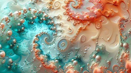 Swirls of 3D bubbles in shades of turquoise and coral creating a tropical and bubbly design perfect for summer