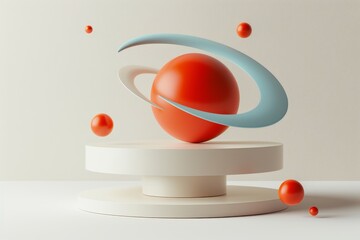 Sticker - Creative planetary sculpture with orange and white elements, representing cosmic design and innovation.