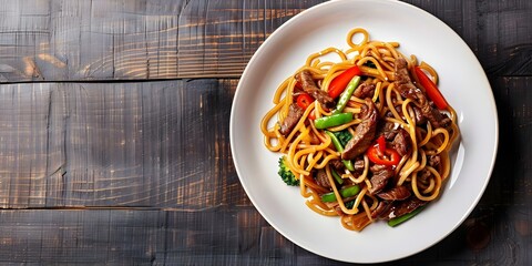 Wall Mural - Classic Chinese Beef Lo Mein with Vegetables. Concept Chinese Cuisine, Beef Recipes, Asian Noodles, Stir Fry Dishes, Culinary Arts