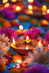 Poster - Candle Surrounded by Flowers