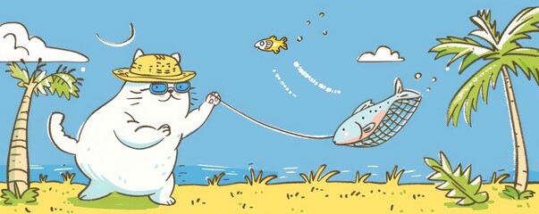 fat cat is chasing fish 