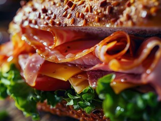 Canvas Print - Close-up of a sandwich with meat and cheese