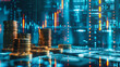 © Anoo - Stacks of gold coins are arranged in front of a computer screen displaying dynamic graphs, symbolizing a prosperous digital economy