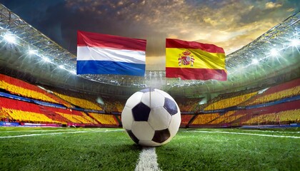 Wall Mural - Netherland flag Spain flag with football in a stadium for the European Championship	
