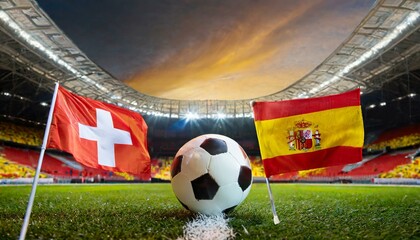 Wall Mural - Swiss flag Spain flag with football in a stadium for the European Championship	
