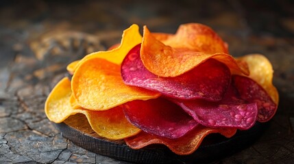 Wall Mural - **Homemade vegetable chips on a wooden surface