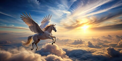 Majestic winged horse flying in the sky , Pegasus, mythology, wings, horse, majestic, fantasy, creature, flying, sky, Greek, legend