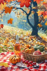 Canvas Print - Picnic Table with Fruit and Wine