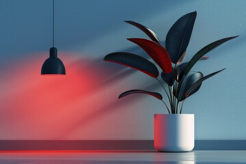 Wall Mural - Contemporary interior with red lighting, capturing a modern and dynamic atmosphere in a vibrant design.