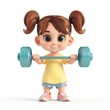 © ACE STEEL D - A 3D Illustration Of A Little Girl With Dumbbells, Isolated On A White Background, Energetic And Determined Pose