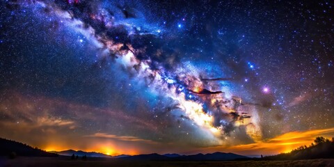 Sticker - Milky way galaxy displaying vibrant colors in the night sky, Milky way, galaxy, stars, night sky, colorful, vibrant