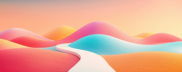 Wall Mural - Abstract Colorful Hills with a White Path.