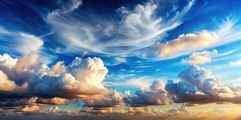 Sticker - Serene landscape with fluffy clouds in the sky, serene, landscape, clouds, fluffy, sky, nature, scenic, peaceful