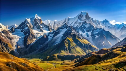 Canvas Print - Panoramic view of majestic mountain range against clear blue sky, mountains, panoramic, scenic, landscape, nature, sky, clear