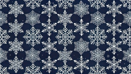 Wall Mural - Seamless pattern with white snowflakes on a dark background, winter, holiday, Christmas, frost, cold, December, seasonal