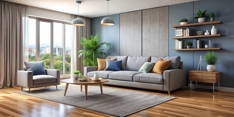 Wall Mural - Modern living room with a comfortable sofa , interior, contemporary, design, furniture, couch, home, decoration, lifestyle