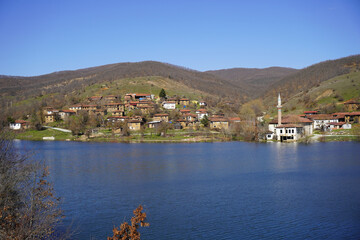 Wall Mural - Lake and Village in Pazaryeri, Bilecik, Turkiye