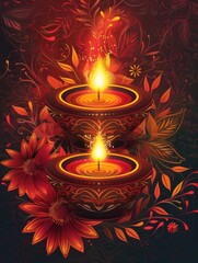 Canvas Print - Flowers around candle