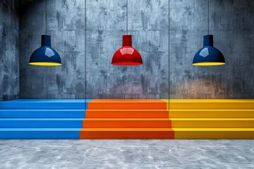 Sticker - Industrial background with colorful lamps and concrete walls, perfect for modern and urban designs.