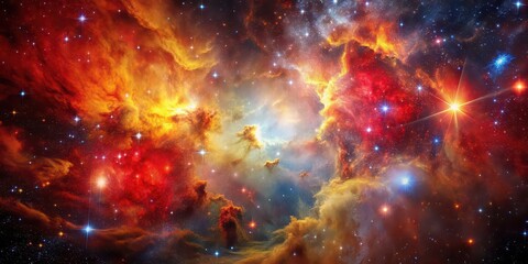 Wall Mural - red and yellow stellar nursery surrounded by dense nebula in a vibrant cosmic cradle , starforming r