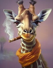 Wall Mural - Portrait Funny giraffe smoking a sigaret 3d