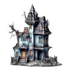 Haunted house, House Haloween decoration isolate on transparent png.
