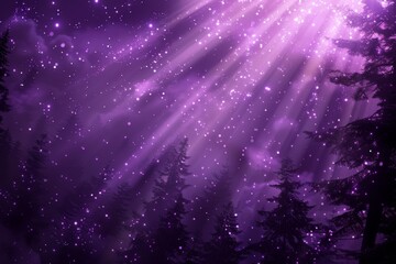 Wall Mural - Purple starry sky with light beams creating a magical and cosmic background for fantasy designs.