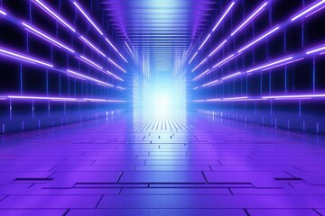 Wall Mural - Futuristic arch tunnel in blue light. 3D rendering of an architectural structure for science fiction and modern design concepts. Futuristic hallway or corridor interior with purple neon color. AIG35.