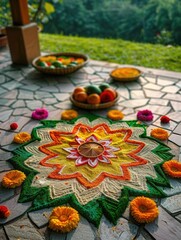 Canvas Print - Flower on Stone Floor