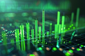 Wall Mural - Bar charts with green color going up and down for positive Eco-investing stock market 