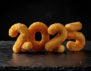 3d Happy new year 2025 on crispy chicken  shape