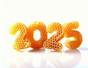 3d Happy new year 2025 on honey  shape