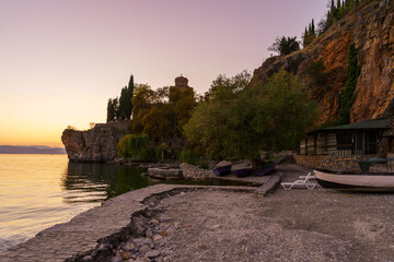 Wall Mural - Sunset view of the shore, old city of Ohrid