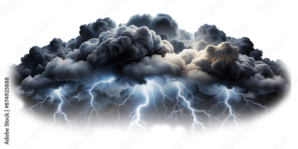 Black storm clouds with lightnings and smoke isolated on transparent ...