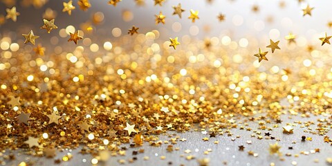 Canvas Print - Gold confetti and glitter on a light background, elegant stylish concept, gold, confetti, glitter, light, background