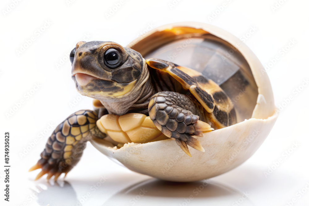 Tiny baby turtle hatchling with oversized flippers and shell, freshly ...