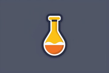 Poster - Simple laboratory flask icon with orange liquid on a dark background creating a clean and modern design.