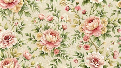 Sticker - Vintage seamless floral pattern with delicate flowers and leaves , vintage, seamless, floral, pattern, delicate, flowers