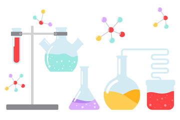 Wall Mural - chemistry laboratory with different glassware - vector illustration.