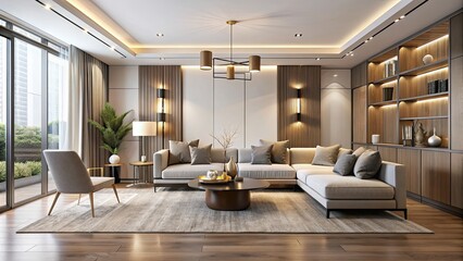 Poster - Sophisticated Minimalism in interior design featuring clean lines, neutral colors, and upscale finishes, modern, elegant