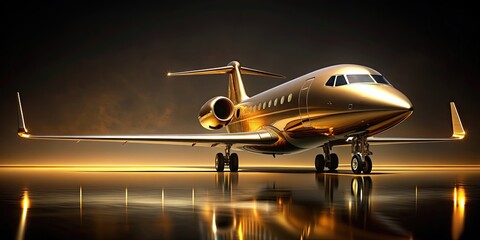 Luxury gold airplane on dark background for VIP travel concept, luxury, gold, airplane, VIP, travel, rendering