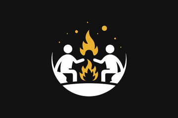 Friends are on the party mode and fire camp. T-shirt design vector illustration