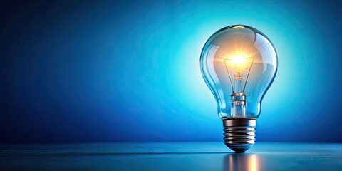 Wall Mural - Light bulb glowing on a vibrant blue background, innovation, creativity, idea, energy, electricity, illuminated