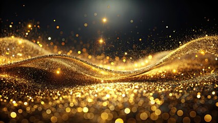 Sticker - Shimmering gold glitter waves reflecting light on a dark background, gold, glitter, waves, shine, sparkly, abstract