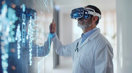 Wall Mural - Doctor Performing Telemedicine Consultation with Augmented Reality Technology for Remote Healthcare