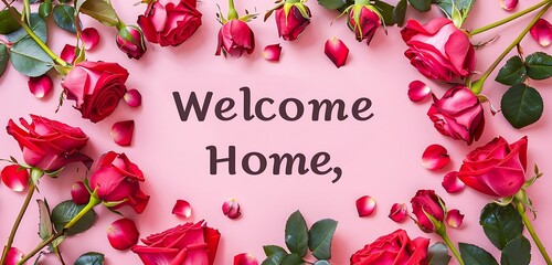 Wall Mural - Summer Welcome: Home Sweet Home! Featuring summer-themed decorations, sparkling lights, triangular accents, and vine embellishments, set against a beautiful background